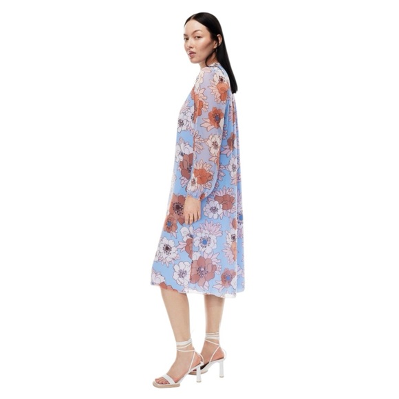 NWT’S Wilfred Molly Midi Puff-sleeve, babydoll midi dress Soft Iris/Poetic Pink - Picture 6 of 11